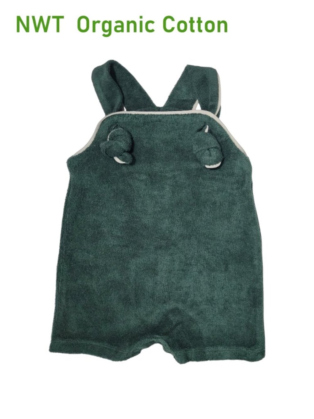 Antebies Organic Cotton Green Towel Short Overall with White Details - size 0-3M